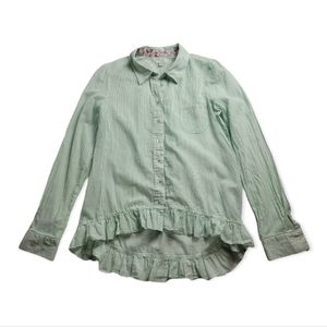 Odille Striped Ruffle Hem Button Down Top